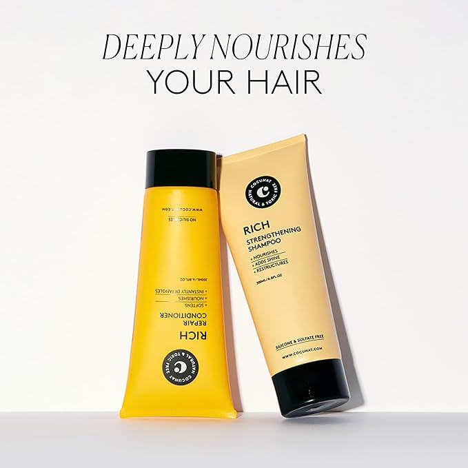 COCUNAT - Rich Pack for Dry Hair - Natural Shampoo and Conditioner - Damaged or Dyed Hair - Moisturises, Nourishes and Restructures - Sulphate and Silicone Free - Suitable for Curly Method