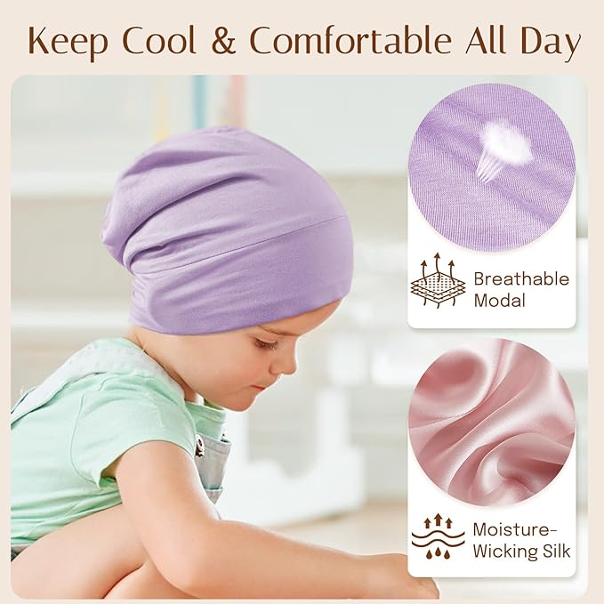 OLESILK Silk Baby Bonnet 6-12 Months: 100% Mulberry Silk & Modal, Anti-Frizz for Curly Hair, Adjustable Fit Growing Toddler