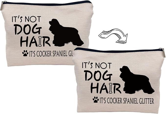 Lacosu It's Not Dog Hair It's Cocker Spaniel Glitter Makeup Bag,Cocker Spaniel Silhouette Funny Dog Cosmetic Makeup Bag for Dog Lovers Women Girls,Dog Owners Gifts,Valentine's Day Gift Makeup Bag