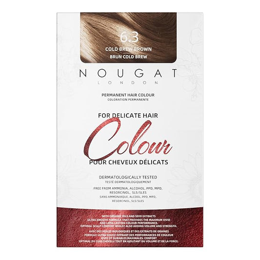 NOUGAT Cold Brew Permanent Hair Color Kit - 100% Gray Coverage, Ammonia Free & PPD Free for Sensitive Scalp - 3-in-1 Color, Repair & Nourish System with Anti-Aging Hair Mask & Essence