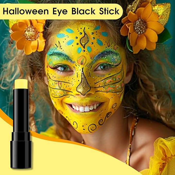BADCOLOR Yellow Face Body Paint Stick, Full-Coverage Eye Black Sticks for Adults, Hypoallergenic Face Painting Kit for Halloween SFX Lion Tiger Minions Stage Cosplay Costume Party