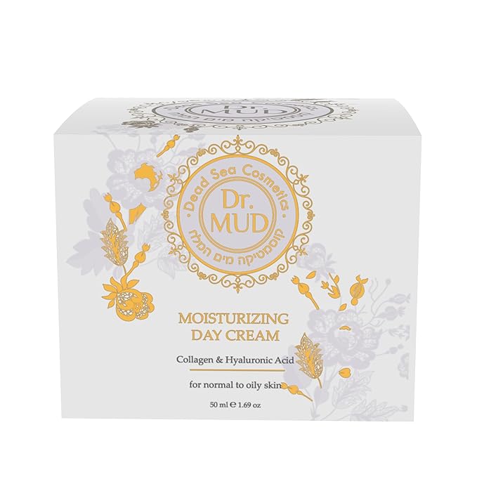 Dr. Mud Moisturizing Day Cream – Daily Face Cream with Dead Sea Minerals, Hyaluronic Acid, Collagen & Natural Plant Extracts – Paraben Free Anti-Aging Facial Moisturizer for Normal to Oily Skin, 50ml