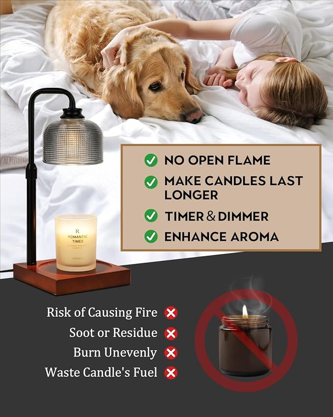 Candle Warmer Lamp with Timer Dimmable, Adjustable Height Candle Warmer, Birthday Valentines Day Gifts for Women Mom House Warming Gifts New Home, Wax Warmer for Jar Candles with 2 Bulbs