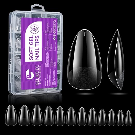 gelike ec Nail Tips Almond for Salon: 240 PCS Small Short Soft Gel Nail Tips for Manicure - 12 Sizes