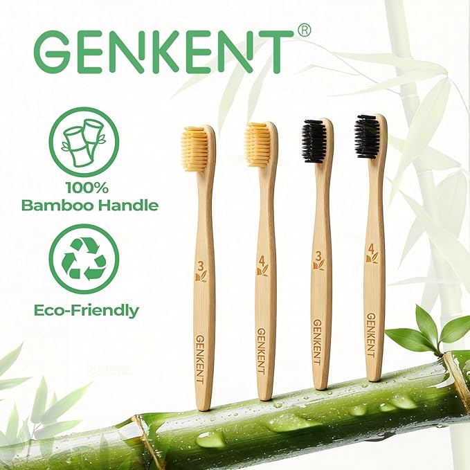 GENKENT Ultra Soft Bamboo Toothbrush, 12 Pack, 0.15mm Bristles