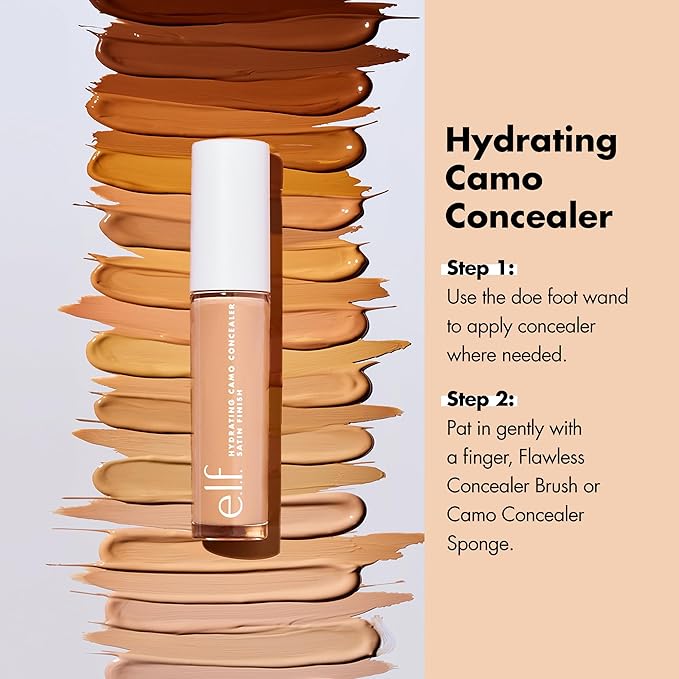 e.l.f. Hydrating Camo Concealer, Covers Blemishes & Under-Eye Circles, Full-Coverage & Delivers A Satin Finish, Vegan & Cruelty-Free, Tan Walnut