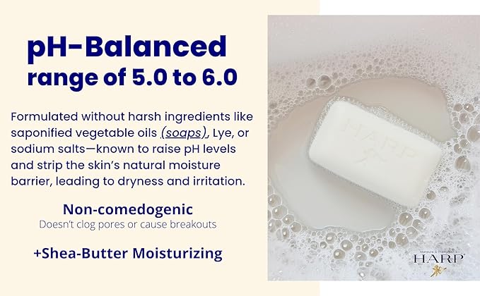 HARP® FRAGRANCE FREE Body Wash Bar – pH Balanced (5.0–6.0) Syndet Cleanser, No Lye, Non-Comedogenic, Gentle for Sensitive & Dry Skin, With Shea Butter & Borage Oil. 5oz Bars