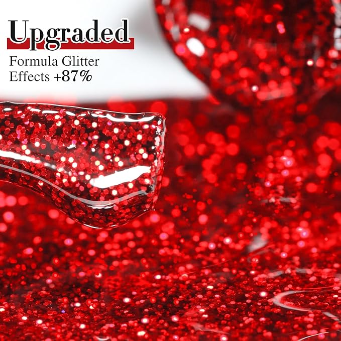 Double Rhythm 15ML Glitter Gel Polish Shimmer Reflective Holographic Color Magnetic for Nail Art Salon DIY at Home (Cherry Red-B1051)