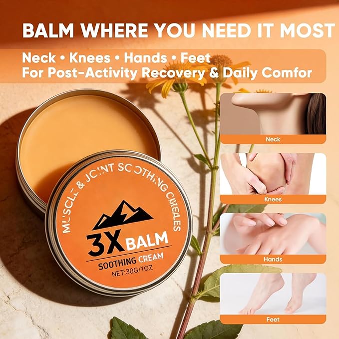 3X Moun Tain Relief Balm, 3X Balms with Organic Arnica & Camphor - Soothing Body Cream for Neck，Knee, Foot, Back & Joint Relief - Fast Absorbing, Non-Greasy Formula(2PCS)