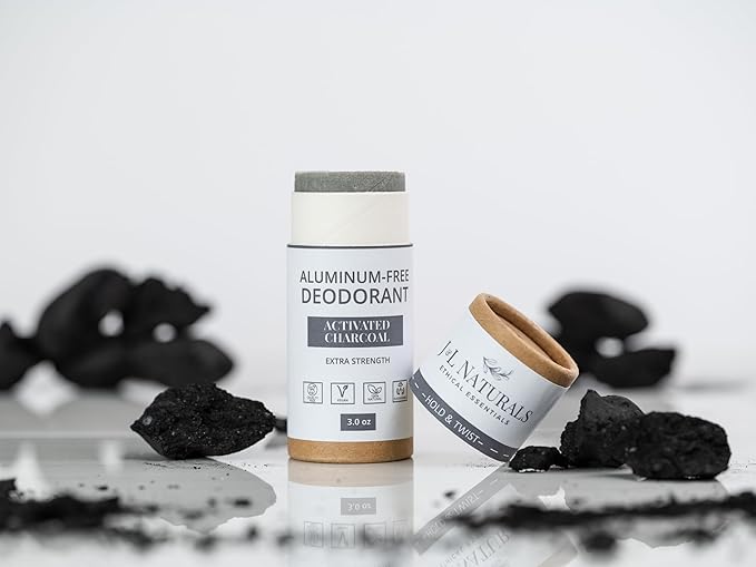 J&L Naturals Aluminum Free Deodorant for Men & Women | 100% Natural Ingredients With Coconut Oil, Shea Butter, & Essential Oils | Sustainable, Eco-Friendly (Activated Charcoal, 3.0 Oz (Pack of 2))