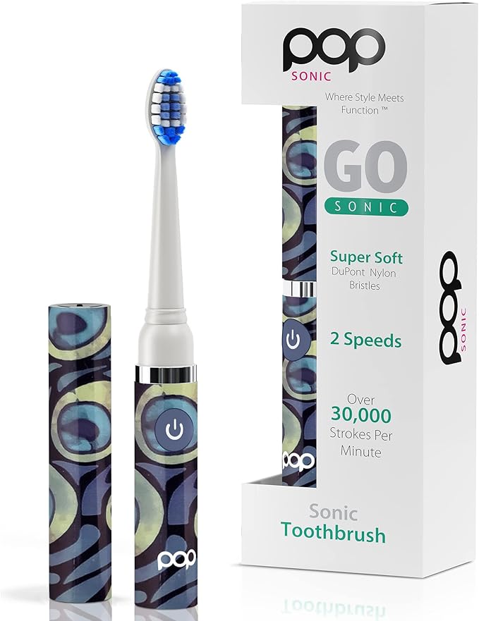 Pop Sonic Electric Toothbrush (Peacock) - Travel Toothbrushes w/AAA Battery | Kids Electric Toothbrushes with 2 Speed & 15,000-30,000 Strokes/Minute, Dupont Nylon Bristles