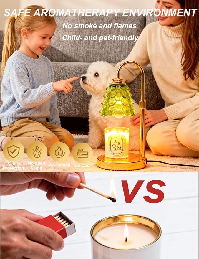 Candle Warmer, Flameless Green Candle Warmer Lamp with Timer, Adjustable lamp Candle Warmer for Jar Candles, Small Candle Warming Lamp, Cute Candle Light Warmer Candle Melter Lamp