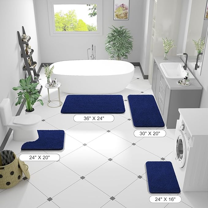 OLANLY Bathroom Rugs 70x46, Extra Soft Absorbent Chenille Bath Rugs, Rubber Backing Quick Dry, Machine Washable Bath Mats for Bathroom Floor, Tub and Shower, Home Decor Accessories, Navy