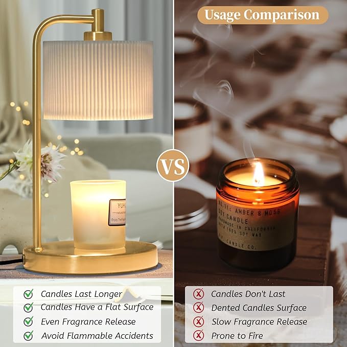 Candle Warmer Lamp with Timer, Dimmable Candle Wax Warmer Electric Candle Lamp for Scented Candles with Bulbs, Christmas Gifts House Warming Gifts Home Decor(Gold)