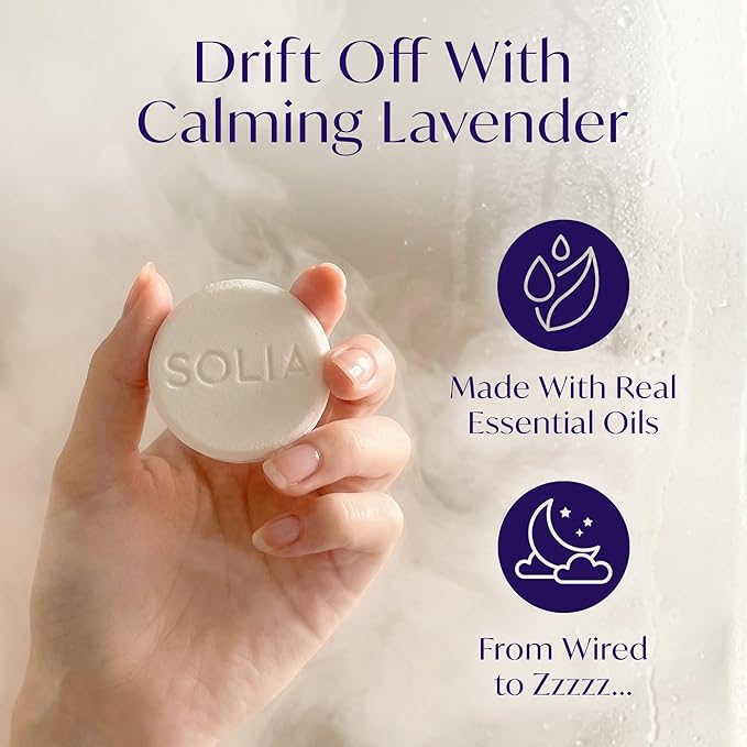 Solia Lavender Shower Steamers Aromatherapy 7-Pack - Patent-Pending Calm Shower Steamers Lavender Bombs, Relaxing Steam Tablets, Selfcare Gifts for Women, Relaxing Bath Gifts