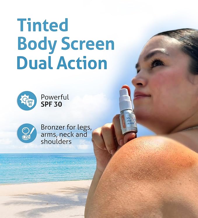 Tinted Body Screen Mini - Body Bronzer, Medium Bronze, SPF 30, Blue Light Defense, Plant-Based, Mineral Sunscreen, Travel Size. 0.5 oz.