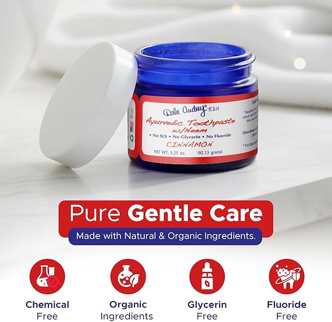 Dale Audrey Ayurvedic Mineralizing Tooth Paste, Organic Cinnamon Flavor for Teeth Whitening and Fresh Breath, Enamel Repair Vegan Toothpaste | Natural Toothpaste Fluoride Free-3.25 Oz