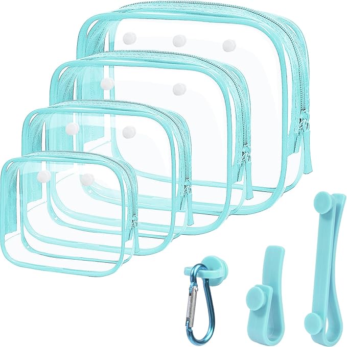 4 Pack Clear Toiletry Bags, Portable Travel Makeup Pouch with Zipper, TSA Approved Organizer, Clear Pouch Bags Compatible With Bogg Bag Divider Accessories(Blue, Pack of 8)