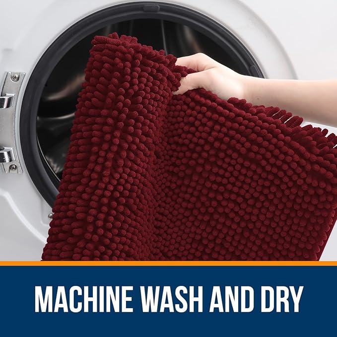 OLANLY Bathroom Rugs 24x16, Extra Soft Absorbent Chenille Bath Rugs, Rubber Backing Quick Dry, Machine Washable Bath Mats for Bathroom Floor, Tub and Shower, Home Decor Accessories, Burgundy