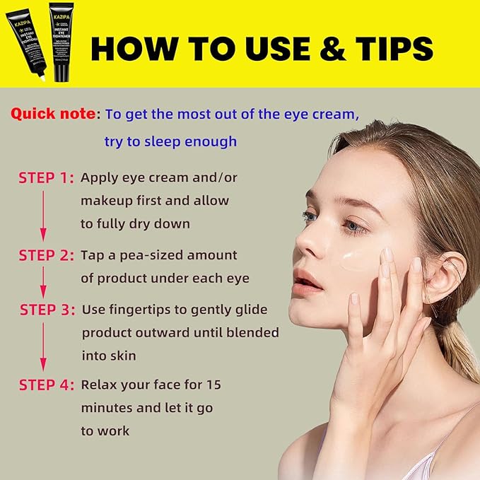 KAZIPA Instant Eye Tightener Cream, Temporary Under Eye Firming & Lifting Cream Anti Aging For Dark Circles,Wrinkles, Fine Lines, Undereye Bags Treatment And Puffiness Removal,1 Fl Oz