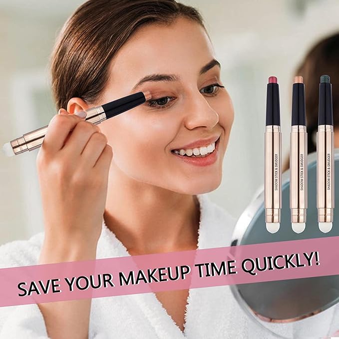 Gold Eyeshadow Stick Makeup, Highlighter Matte Cream Eye Shadow Pencil, Waterproof Hypoallergenic Long Lasting Crayon, Glitter Primer Palette Shimmer Eyeliner Pen wiht Soft Brush