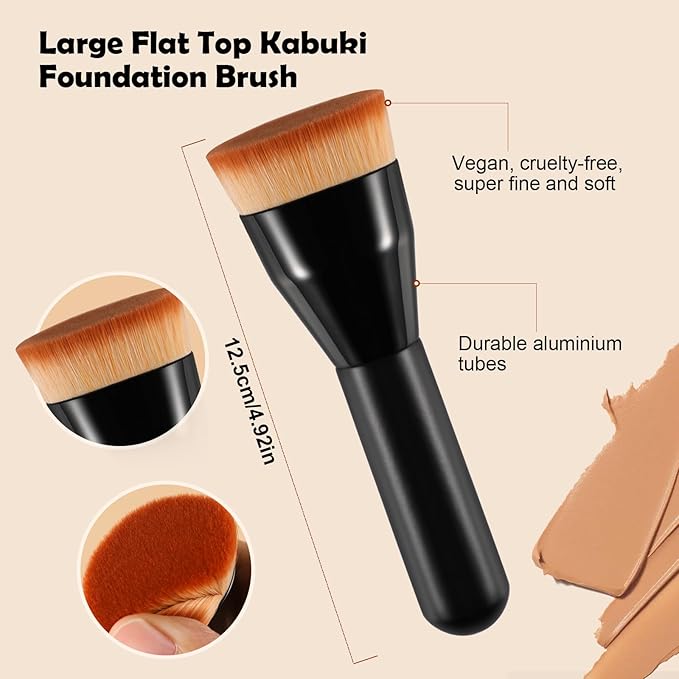 Flat Top Kabuki Foundation Brush,Professional Makeup Brush for Liquid Foundation,Make up Blending Brush for Liquid, Cream, and Powder(Black)