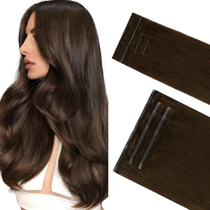 GOO GOO Invisi Edge Clip in Hair Extensions Set, 16inch 140g, 4pcs Injected Seamless PU Clip ins and 3pcs Classical PU Clip insip ins, Virgin Real Human Hair, #4A