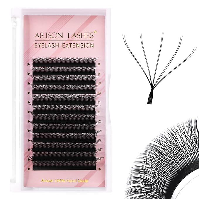 Arison Lashes Double Layers 5DW Shape Eyelash Extension Natural Soft Volume 0.07mm D Curl 8-15mm Mix Premade Fans Faux Mink Matte Black 12 rows