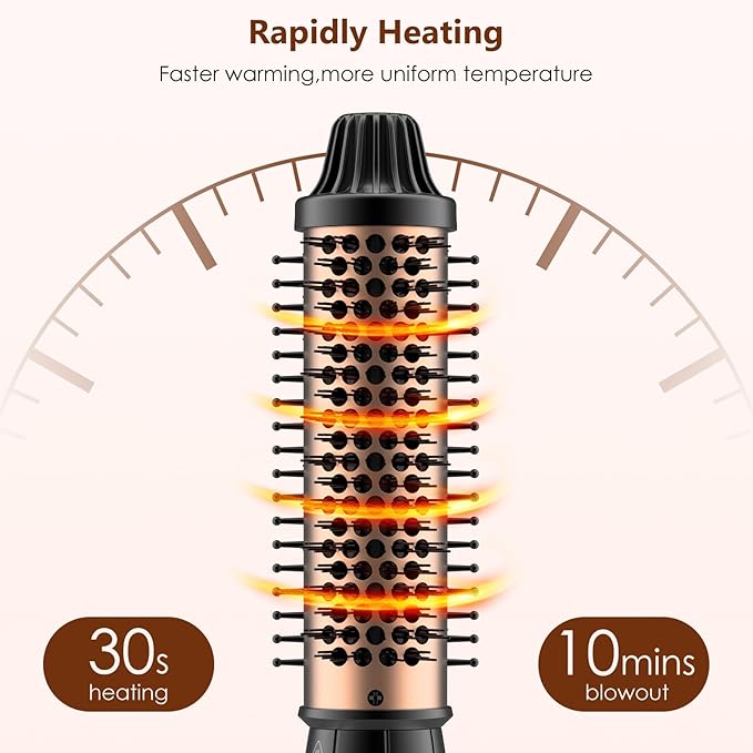 3-in-1 Thermal Brush for Blowout Look, 1.5 Inch Detachable Ion Ceramic Heated Round Brush for Hair Straightening and Curling Styler Tools, Makes Hair Smoother, Dual Voltage(Rose Gold)