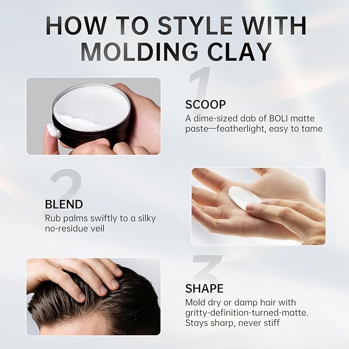 BOLI Hair Clay Styling Clay for Men and Women, Matte & Medium Hold Pomade for All Hair Types Moldable Styling Paste (120g)