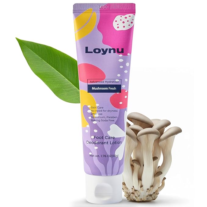 Foot Care Deodorant Lotion – Long-Lasting Odor Control & Deep Hydration, Neutralizes Foot Odor, Moisturizes Dry, Cracked Heels, Mushroom Extract Formula for Soft, Healthy-Feeling Feet, 1.76oz