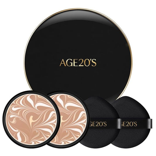 AGE20'S Signature Essence Pact SPF 50+ | Pack of 2 | 25N SAND | Cream Foundation, Dewy Finish, Natural Coverage | Korean Cushion Foundation