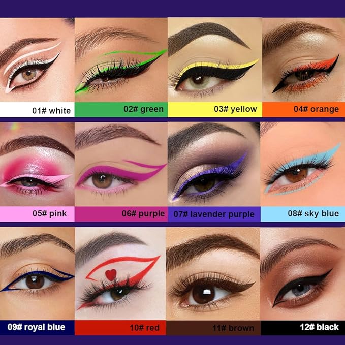 evpct 6Pcs Matte Liquid Eyeliner Set Pack Waterproof Smudge Proof, Lavender Purple Sky Royal Blue Red Brown Black Eye Liner Liquid for Face Body Paint, Longwear Eyeliners Waterline Thin Quick-dry 02