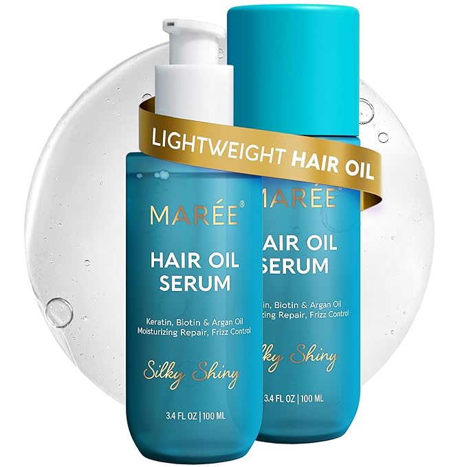 MAREE Hair Oil for Frizzy and Damaged Hair with Vitamins A, E, B5, 2 PACK - Anti Frizz Control Sérum for Curly Women & Men - Aceite de Argán Para el Cabello - Biotin Keratin Antifrizz Products