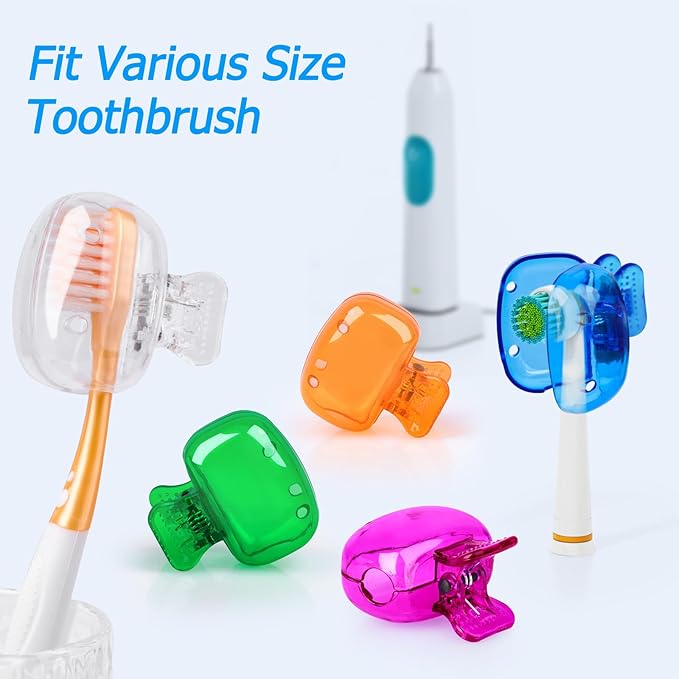 6 Pack Toothbrush Covers Portable Toothbrush Protector Coverings Clips Travel Protector Plastic Brush Pod Protection Clip Case Tooth Brush Covers for Kids Bathroom Home Travel Supplies