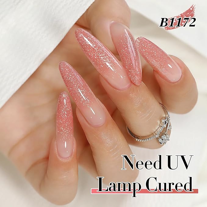 Double Rhythm 0.5Oz Glitter Gel Polish Shimmer Reflective Color for Nail Art Salon DIY Soak Off 15ml Nail Lamp Gel Polish at Home (Peach Pink-B1172)