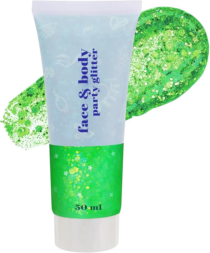 Go Ho Light Green Face Body Glitter,Sparkly Face Glitter Makeup,Light Green Face Paint Holographic Chunky Sequins Glitters for Eye Lip Hair, St Patricks Day Accessories