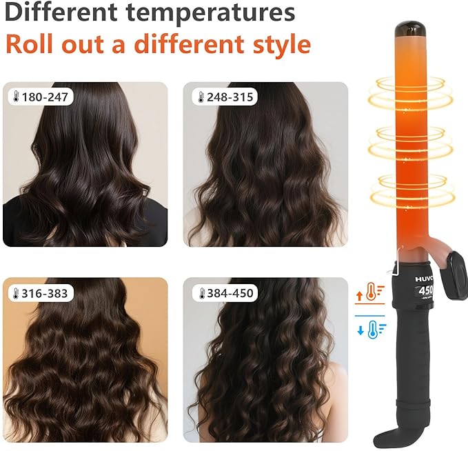 1-1/4 Inch Curling Iron - Ceramic Curling Iron, Fast Heat Function LCD Display 180°F-450°F Adjustable, Long Lasting Beach Waves, Dual Voltage Curler, Heat Resistant, Rose Gold