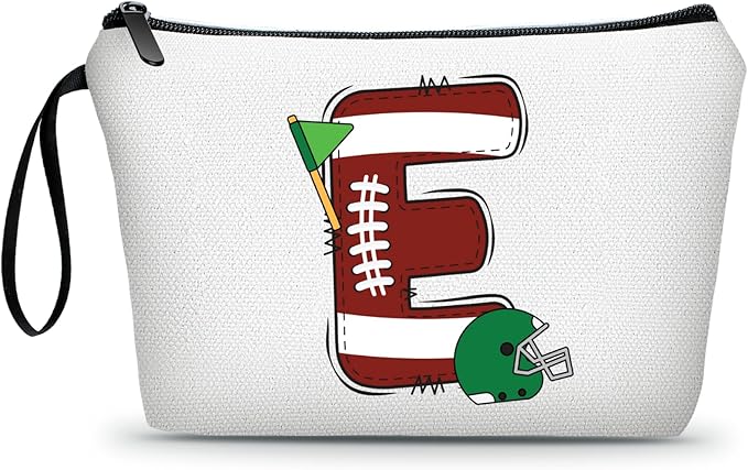 ARIOSEY Football Initial Birthday Graduation Gifts Cosmetic Travel Toiletry Bags Football Accessories Party Favors for Women Girls Daughter Niece Team Coach Friends -E