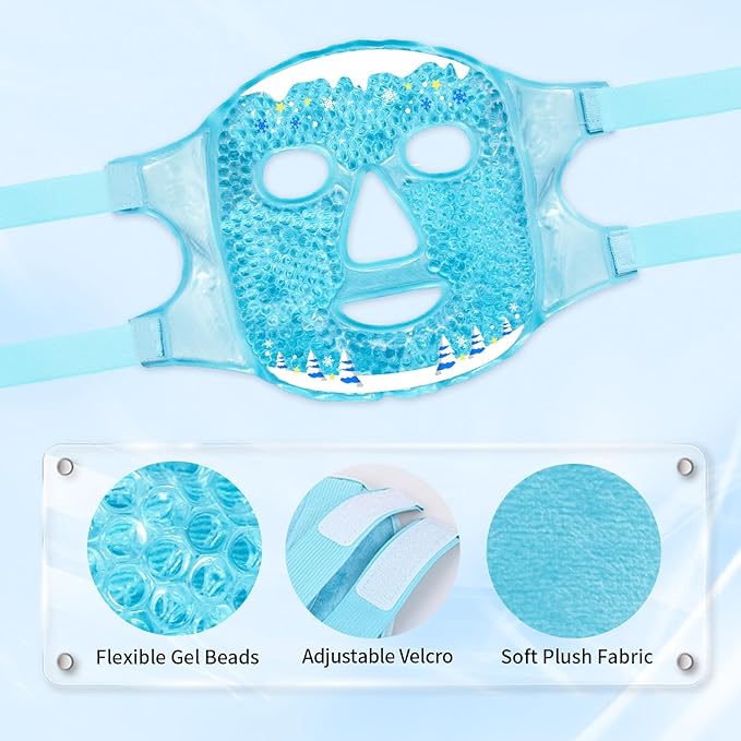 CONBELLA Cold Face Eye Masks Ice Face Mask Hot Cold Compress for Dark Circles, Puffiness, Migraines, Headache, Stress, Redness, Cooling Face Masks for Women Man, Skin Care