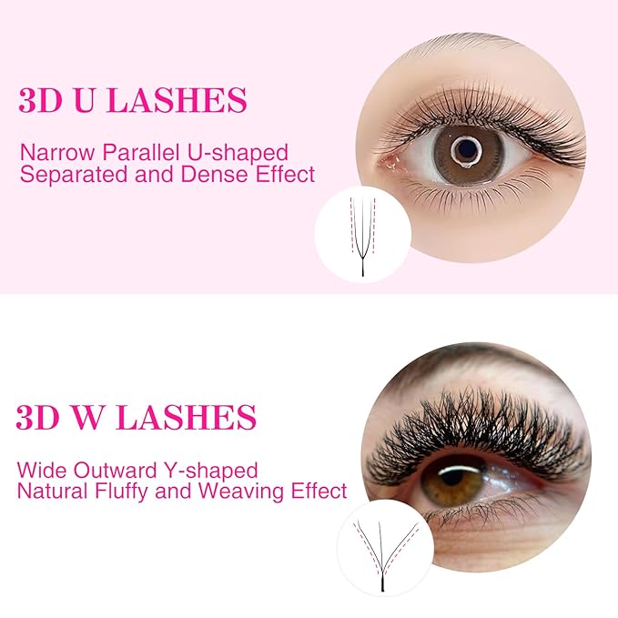TDANCE U Lash Extensions 2D 3D 4D 5D UU Lash Fans Eyelash Extension U Shaped Natural Volume Lashes Extension Soft Matte Black Lashes(UU-3D-0.07-C,8-15mm)