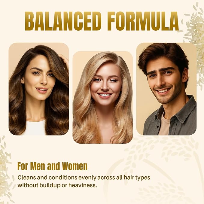 MYSTÉRE BEAUTÉ Rice Water Shampoo and Conditioner Set - Ultra-Nourishing Hair Care Set, Promotes Growth, Revitalizes Shine, and Shields from Damage - Infused with Essential Oils - 16 fl oz Each