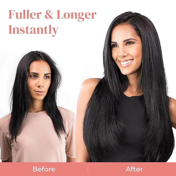 LONAI Clip in hair extensions 6PCS Straight 24" Hair Extensions for Women，Heat Resistant Synthetic Hairpiece -Deep Brown with Dirty Blonde