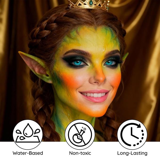 Ogre Green Face Paint - Professional Water-Based Non-Toxic Body Painting for Shrek Halloween SFX Cosplay, Cream Formula Washable paint for Costume Party Theater Stage Performance
