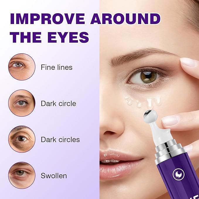 5% Caffeine Eye Serum, Eye Serum Cream Under Eye Roller Cream for Dark Circles and Puffiness Eye Care Eye Roller Serum with 360° Massage Ball, Eye Treatment Balm for Women