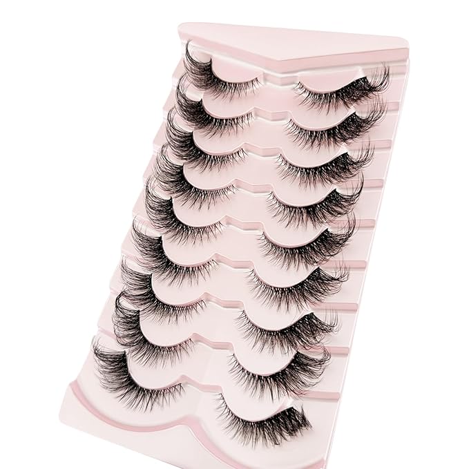 Yasnai Cat Eye Lashes Fluffy False Eyelashes Volume Lashes Wispy Fake Lashes Natural Eyelashes Strip Lashes 9 Pairs Pack 9D