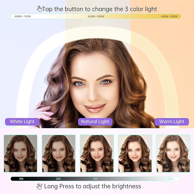 FUNTOUCH Wall Mounted Makeup Mirror with Light, Oval Rechargeable Double-Sided 7X/1X Magnifying Mirror, Vanity Mirror Dimmable 3 Color Light, 360° Extension Rotation Foldable 13.5 in