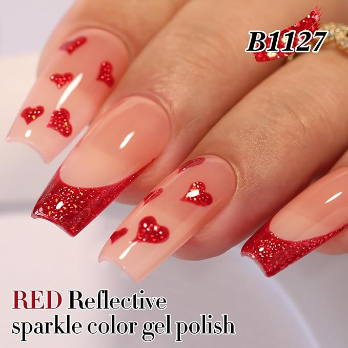 Double Rhythm Glitter Gel Polish Deep Red 15ML Shimmer Reflective Color for Nail Art Salon DIY at Home 0.5Oz (Dark Red-B1127)
