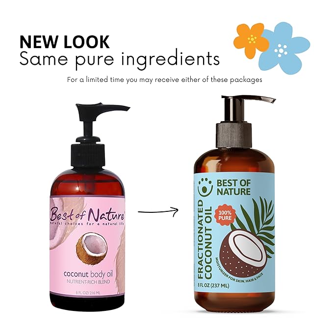 Best of Nature 100% Pure Fractionated Coconut Oil - Natural Massage Oil, Unscented Moisturizer for Men and Women, for Skincare and Hair Care, Carrier for Essential Oils and Aromatherapy, 8 oz