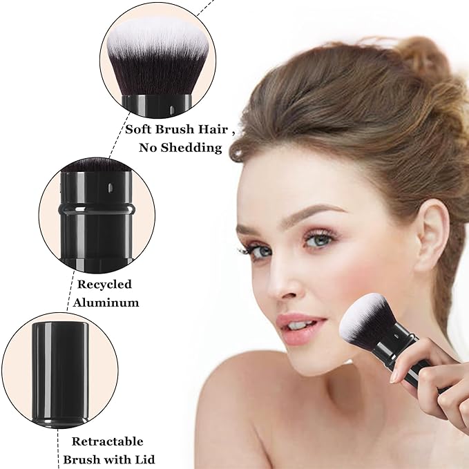 Keriloo Retractable Makeup Brush,Travel Kabuki Powder Makeup Brush Face Blush Brushes for Blending Liquid, Foundation, Blush, Bronzer, Buffing, Sunscreen,Flawless Cosmetics